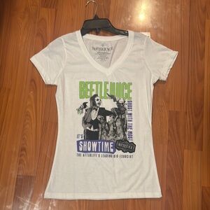 Beetle juice Ripple Junction White and Green Graphic Fitted Short Sleeve Tee